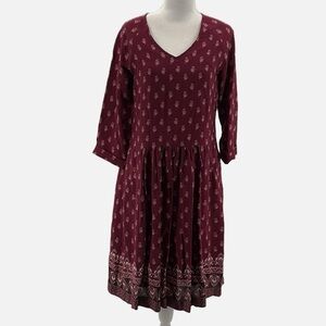 Garnet Hill Bohemian Pocket Dress in Burgundy - Size 4